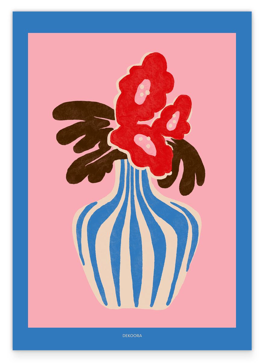 Blooming Poppies - Blau gestreifte Blumenvase