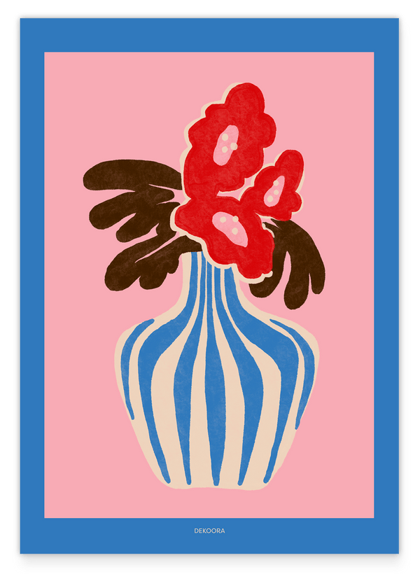 Blooming Poppies - Blau gestreifte Blumenvase