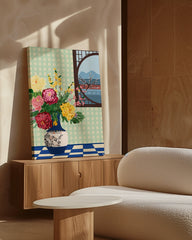 After Hover: Bunter Blumenstrauß in asiatischem Ambiente