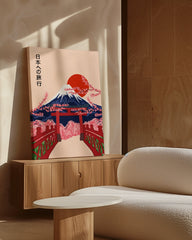 After Hover: Japan - Vulkan mit Kirschblüten vor roter Sonne