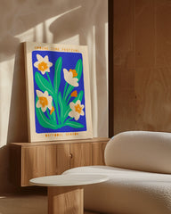 After Hover: Daffodil Season in Blau - Abstrakte Frühlingsblumen