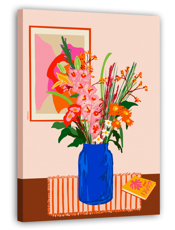 Flowers of All Colours - Blumenstrauß in blauer Vase