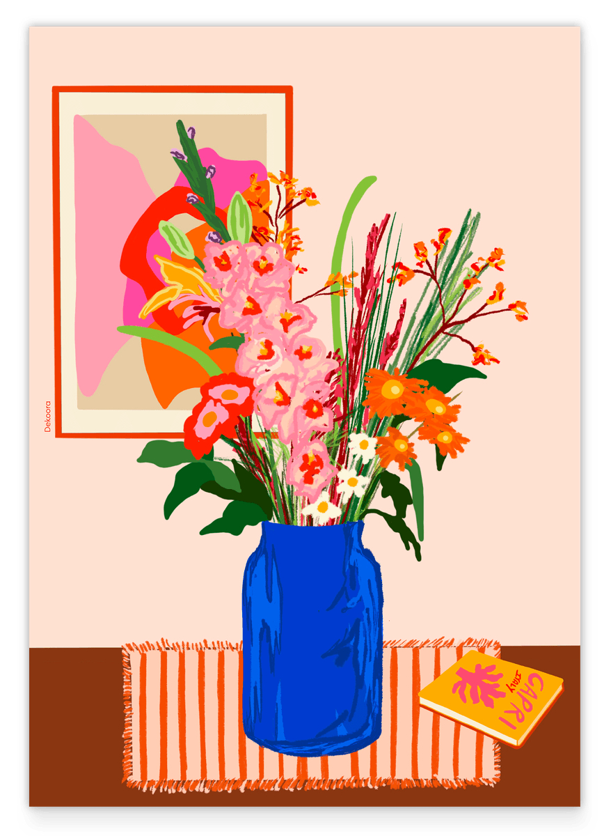 Flowers of All Colours - Blumenstrauß in blauer Vase