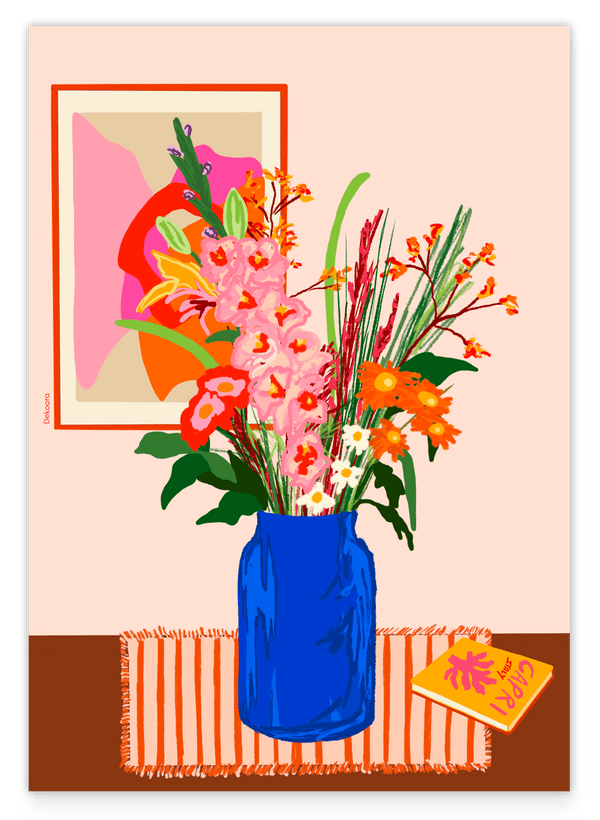 Flowers of All Colours - Blumenstrauß in blauer Vase