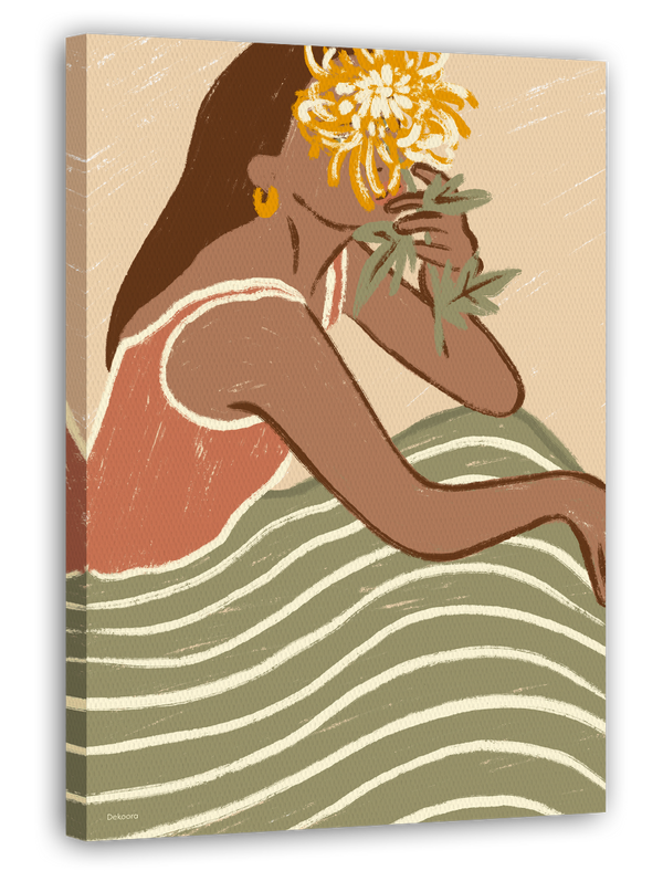 The Wavy Dress - Moderne Frauen Illustration mit Blume