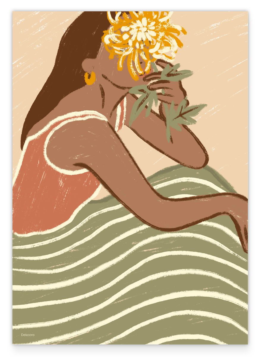 The Wavy Dress - Moderne Frauen Illustration mit Blume