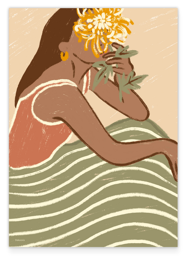 The Wavy Dress - Moderne Frauen Illustration mit Blume