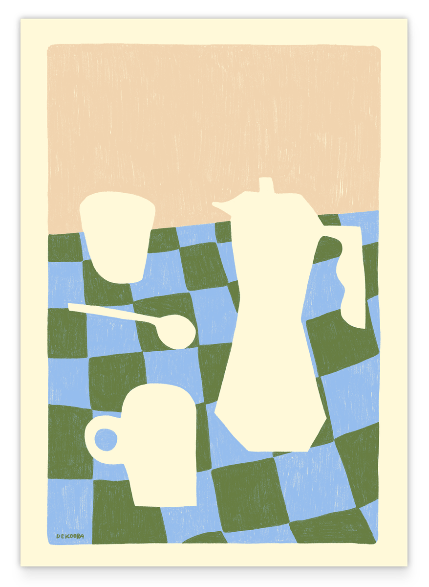 Coffee Essentials - Abstrakte Kaffee-Formen in Blau-Grün