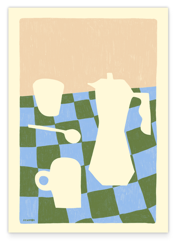 Coffee Essentials - Abstrakte Kaffee-Formen in Blau-Grün