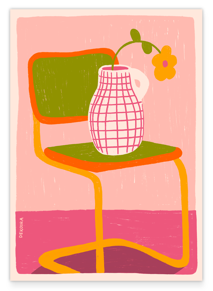Sweet Seat - Bunter Retro Stuhl mit Blumenvase