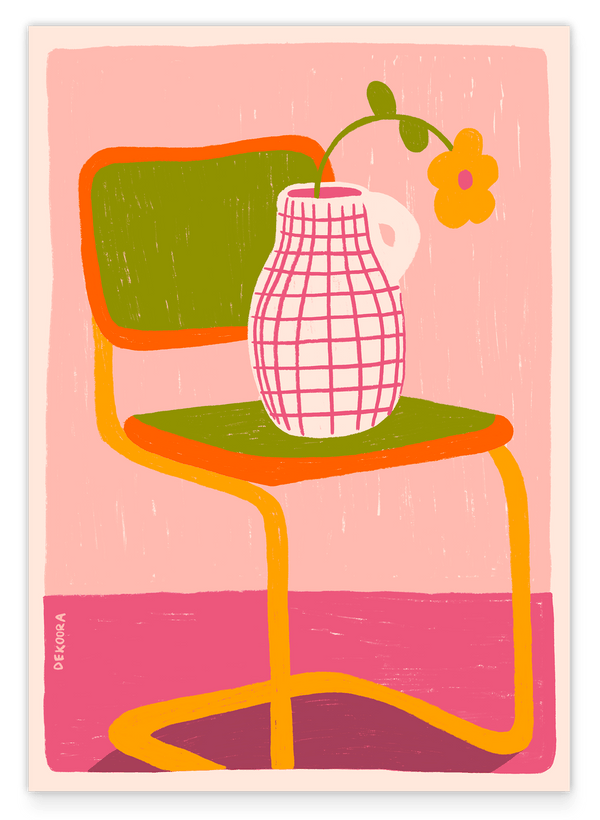 Sweet Seat - Bunter Retro Stuhl mit Blumenvase