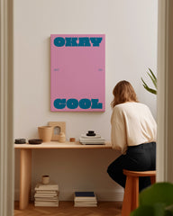 After Hover: Spruch "Okay Cool" in Rosa und Blau