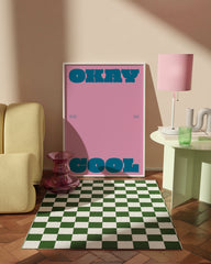 After Hover: Spruch "Okay Cool" in Rosa und Blau