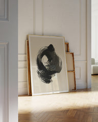 After Hover: Black Brushpainting III - Abstrakte Kunst mit Kreis