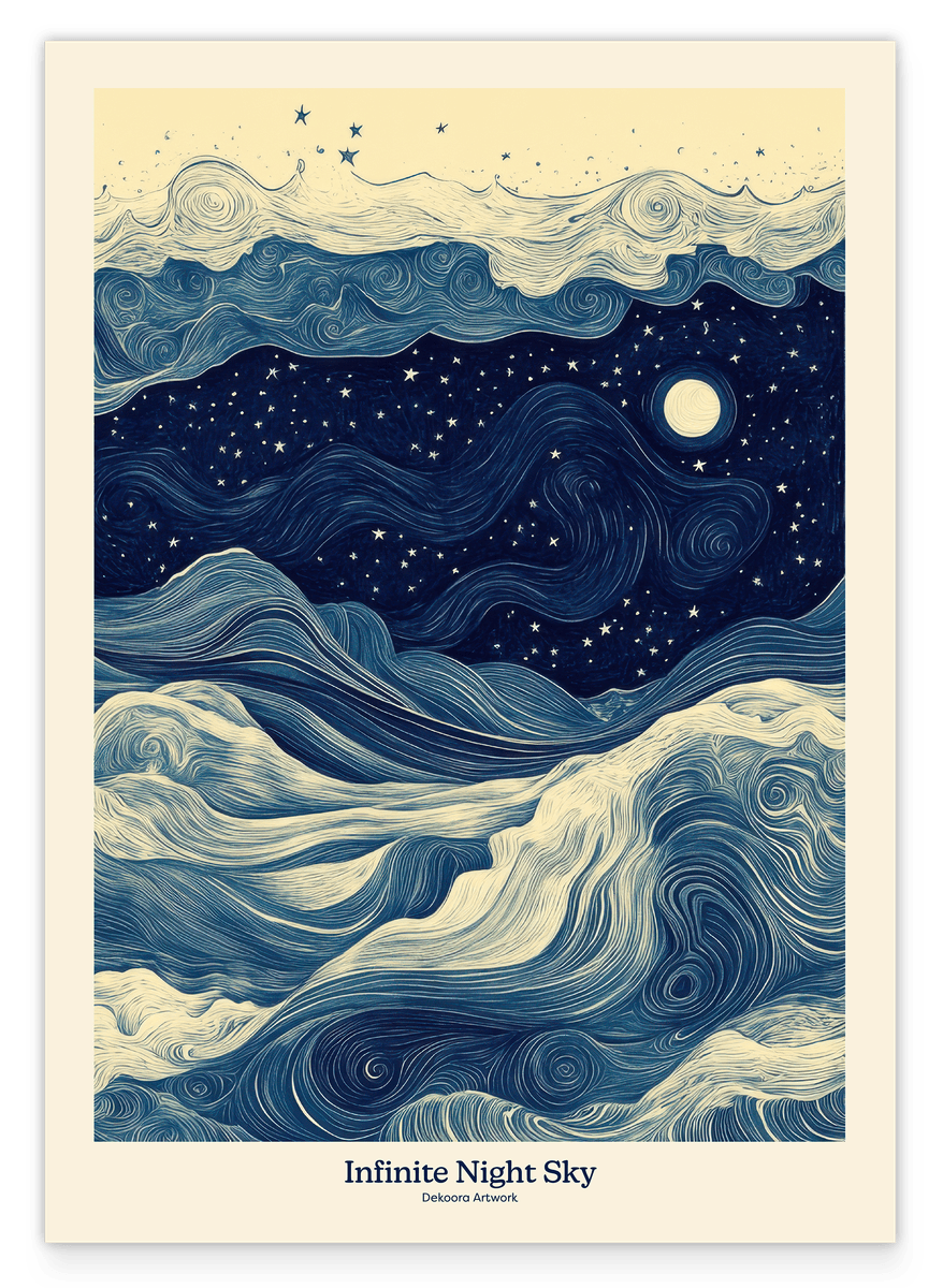 Infinite Nightsky - Vintage inspirierte Wellen Zeichnung