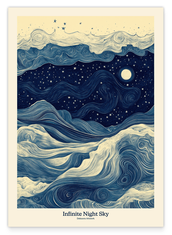 Infinite Nightsky - Vintage inspirierte Wellen Zeichnung