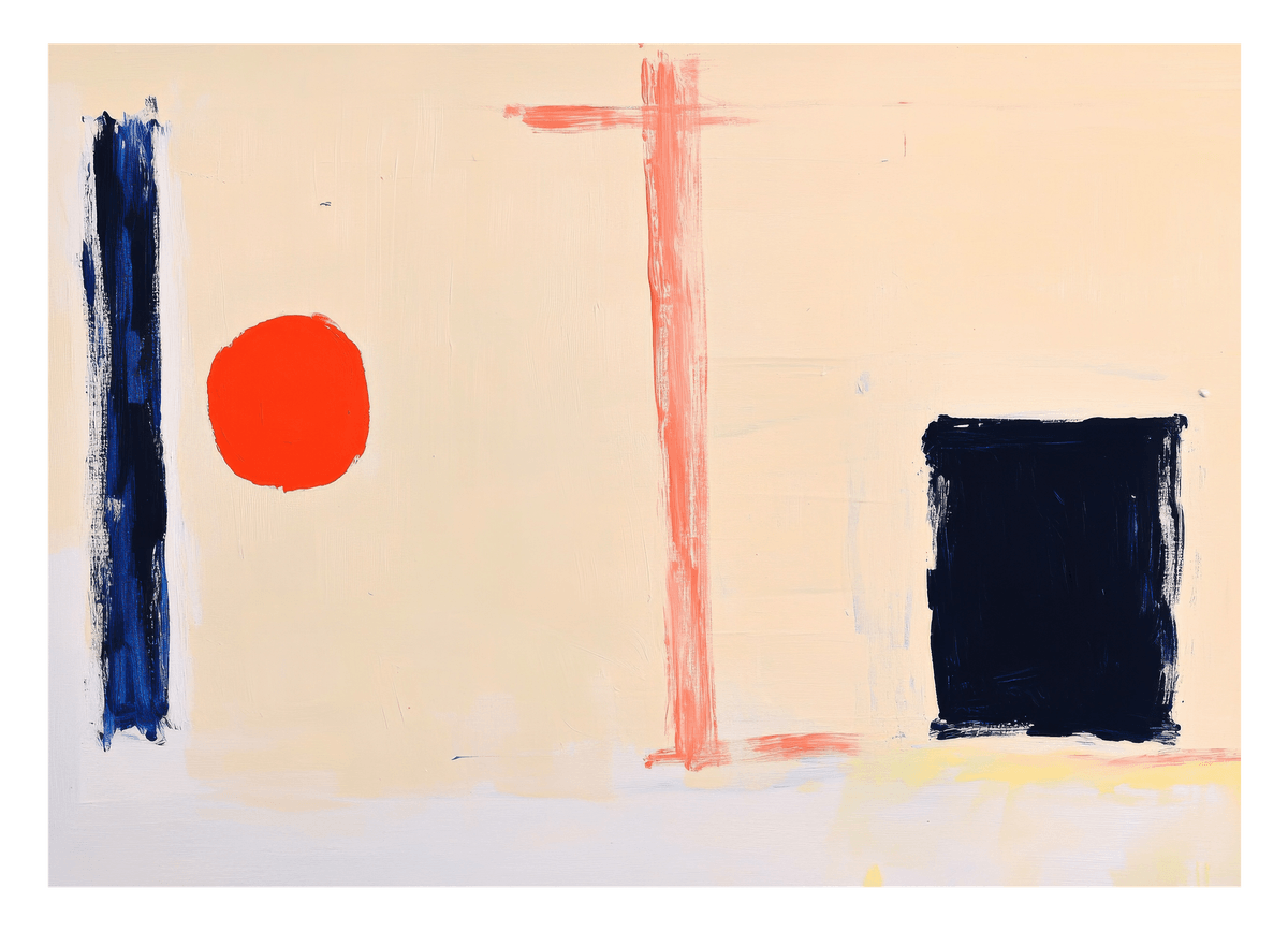 Red Spot Meets Black Square - Abstrakte Wandkunst