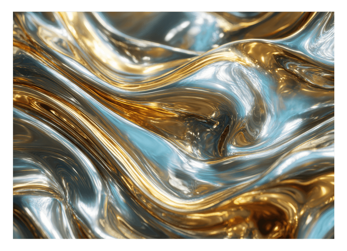 Metallic Liquid No. 4 mit Gold & Hellblau - Querformat