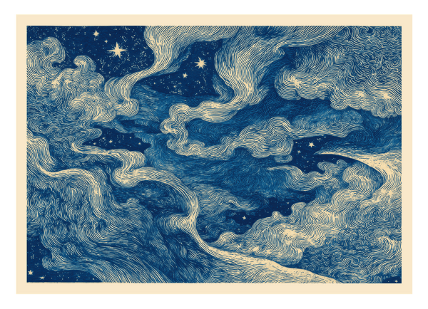 "Nostalgic Nightsky" im Querformat - Wolken in Wellenform