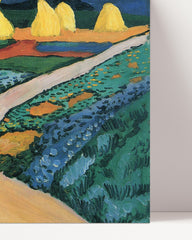 After Hover: Landschafts-Gemalde Heuhaufen in grüner Landschaft