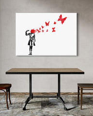 After Hover: Banksy - Banksy Suicide Girl Butterflies Mädchen Schmetterlinge Street Art