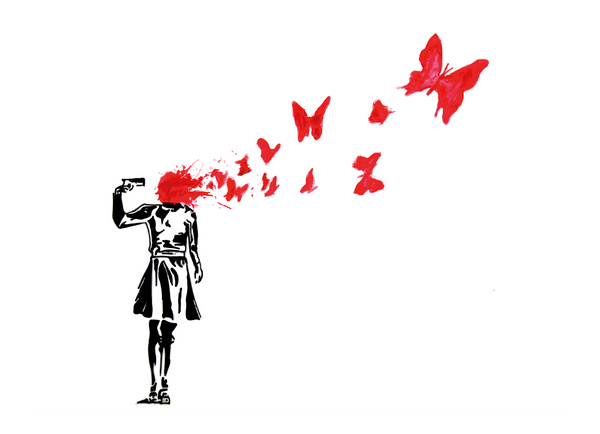 Banksy - Banksy Suicide Girl Butterflies Mädchen Schmetterlinge Street Art