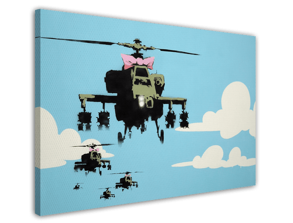 Banksy - Hubschrauber mit pinker Schleife Helicopter Graffiti Street Art