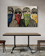 After Hover: Banksy - Beatles Portrait Mund verdeckt mit Halstuch Street Art Graffiti