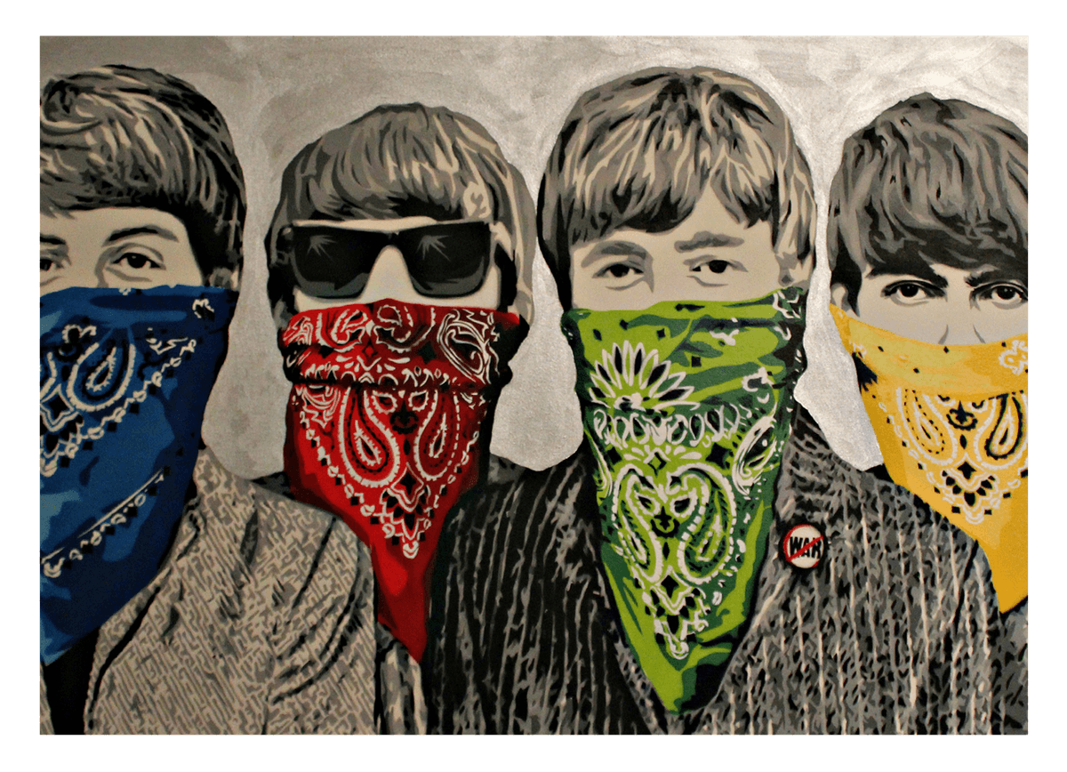Banksy - Beatles Portrait Mund verdeckt mit Halstuch Street Art Graffiti