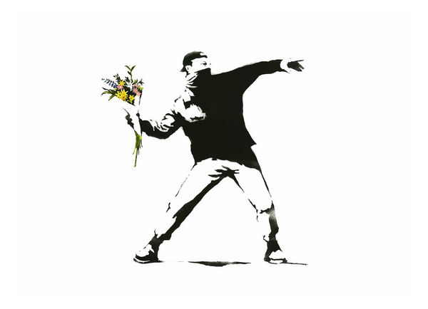 Banksy - Autonomer wirft mit Blumenstrauß statt Molotow
