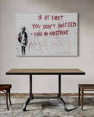 After Hover: Banksy - Call an Airstrike Junge mit Gasmaske Graffiti Street Art