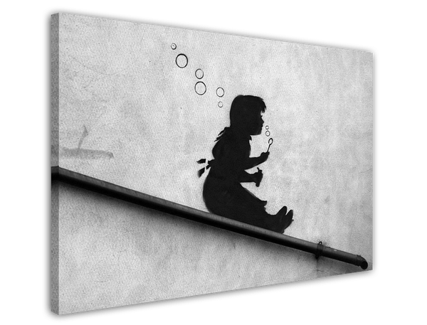 Banksy - Mädchen Seifenblasen rutscht Gelände runter Wand-Graffiti cool stylisch