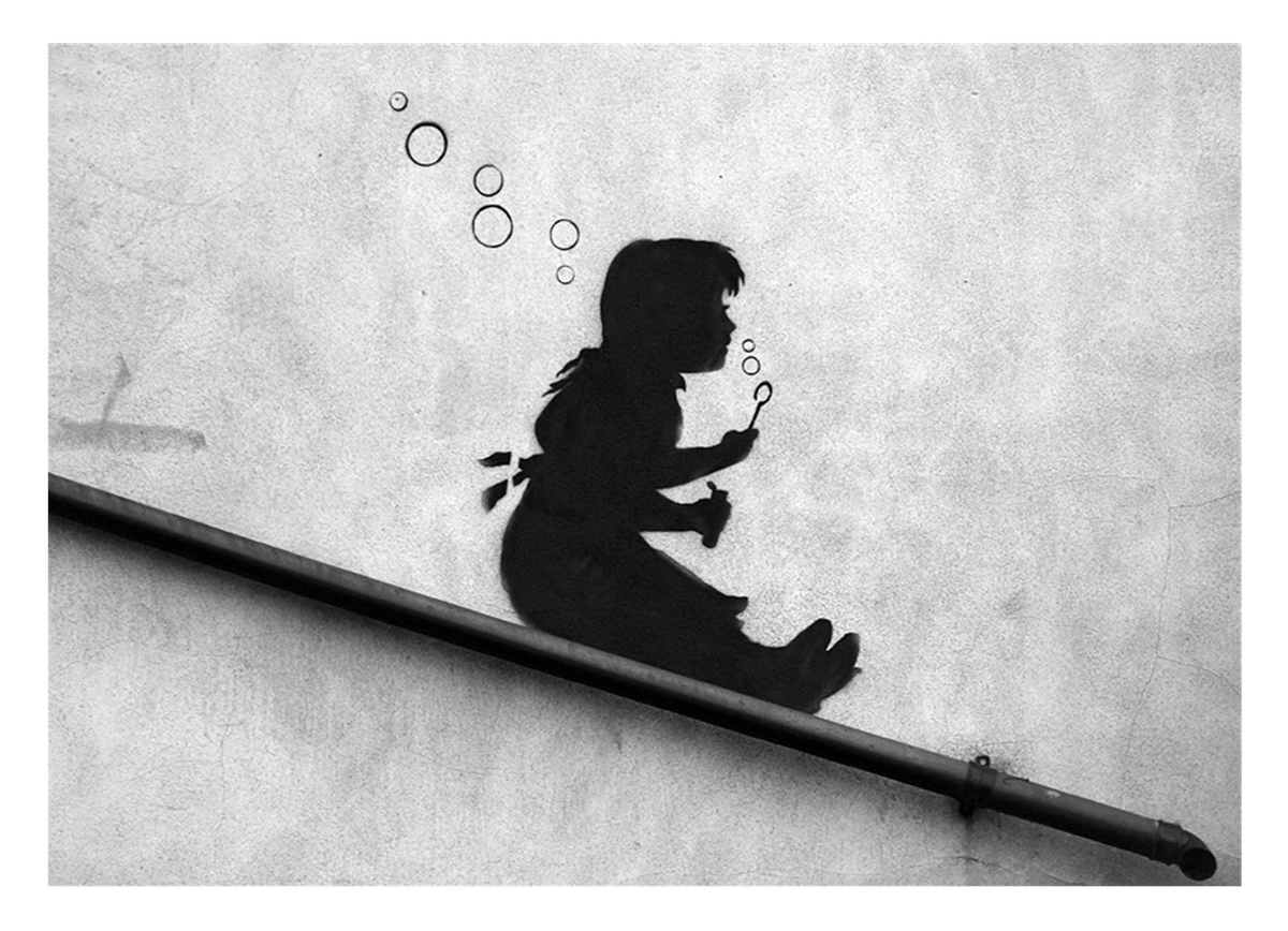 Banksy - Mädchen Seifenblasen rutscht Gelände runter Wand-Graffiti cool stylisch