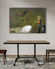 After Hover: Banksy - Reinigungsmann entfernt uralte Wandbemalung Desaster Graffiti hip cool modern