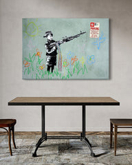 After Hover: Banksy - Kind Junge schießt mit Farbstiften auf Fahrverbots-Schild Graffiti cool hip stylisch