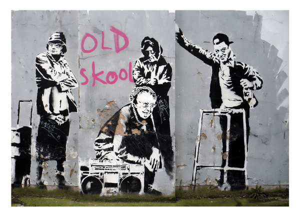 Banksy - Old school skool Alte Männer zelebrieren den "realen" Hip Hop Graffiti-Wandbild cool modern