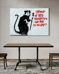 After Hover: Banksy - Ratte mit Pinsel "What do you want?" Rat I'm out of bed Graffiti-Wandbild