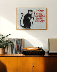 After Hover: Banksy - Ratte mit Pinsel "What do you want?" Rat I'm out of bed Graffiti-Wandbild