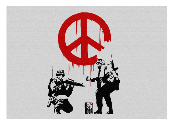 Banksy - Soldaten malen Peace Symbol soldiers Peace heller Hintergrund