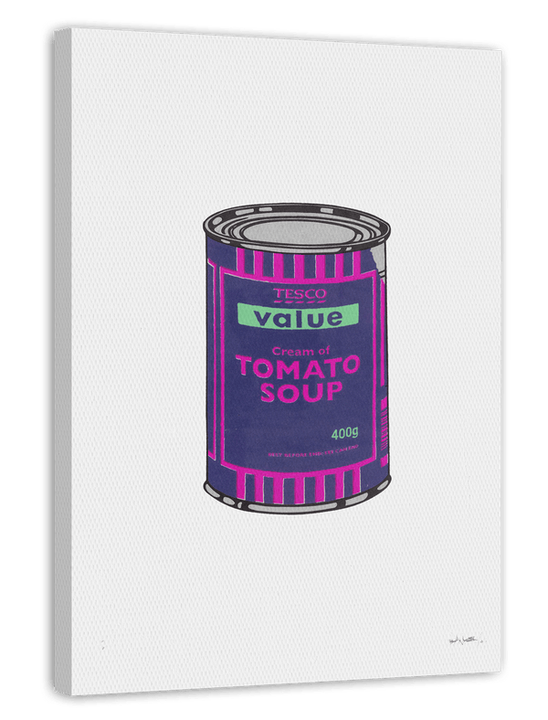 Banksy Dose - Tomato Soup in Lila - Moderner Street Art Kunstdruck von Klein bis Groß