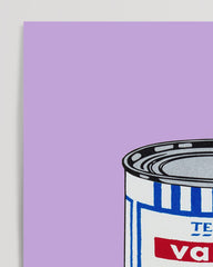 After Hover: Banksy Dose - Tomato Soup auf violettem Hintergrund - Andy Warhol Pop-Art Style - Street Art Kunstdruck von Klein bis Groß
