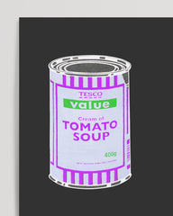 After Hover: Banksy Dose - Tomato Soup Kollage in Schwarz-Weiß - Pop Art Kunstdruck Modern Street-Art