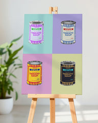 After Hover: Banksy Dosen - Tomato Soup - Bunte Kollage im Andy Warhol Stil - Moderner Street-Art Kunstdruck Klein bis XXL