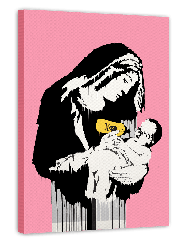 Banksy Heilige Maria - Konsumkritik Modern Street-Art - Moderner Kunstdruck Klein bis Groß XXL - Geschenk Wohnzimmer, Schlafzimmer