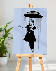 After Hover: Banksy Mädchen im Regen - Graffiti Pop-Art Modern Street-Art - Moderner Kunstdruck Klein bis Groß XXL - Geschenk Wohnzimmer, Schlafzimmer