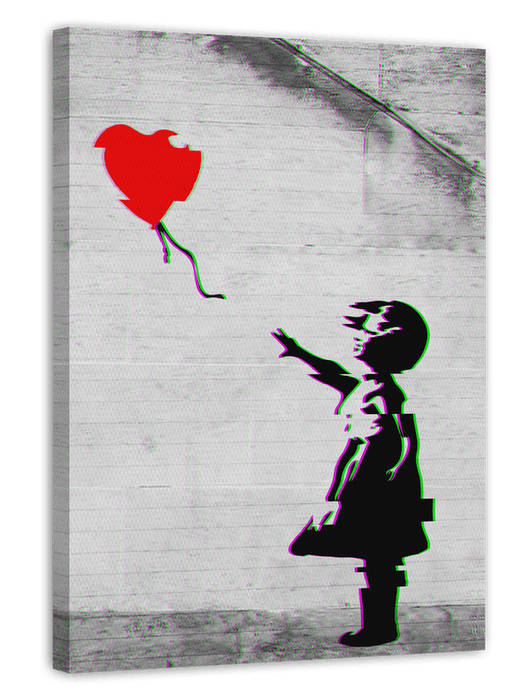 Banksy Mädchen mit Herz Luftballon vor grauer Wand - Moderner Kunstdruck von Klein bis XXL, Wohnzimmer Deko, Geschenk