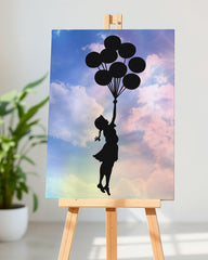 After Hover: Banksy Mädchen Mit Luftballons - Fliegen und Freiheit - Street-Art Moderner Kunstdruck Canvas