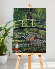 After Hover: Banksy Meets Monet Japanische Brücke Seerosen - Klimaschutz Street-Art Moderner Kunstdruck Canvas
