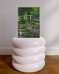 After Hover: Banksy Meets Monet Japanische Brücke Seerosen - Klimaschutz Street-Art Moderner Kunstdruck Canvas