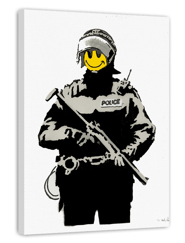 Banksy Polizei - Police Smiley - Modern Street-Art - Moderner Kunstdruck Klein bis Groß XXL - Geschenk Wohnzimmer, Schlafzimmer